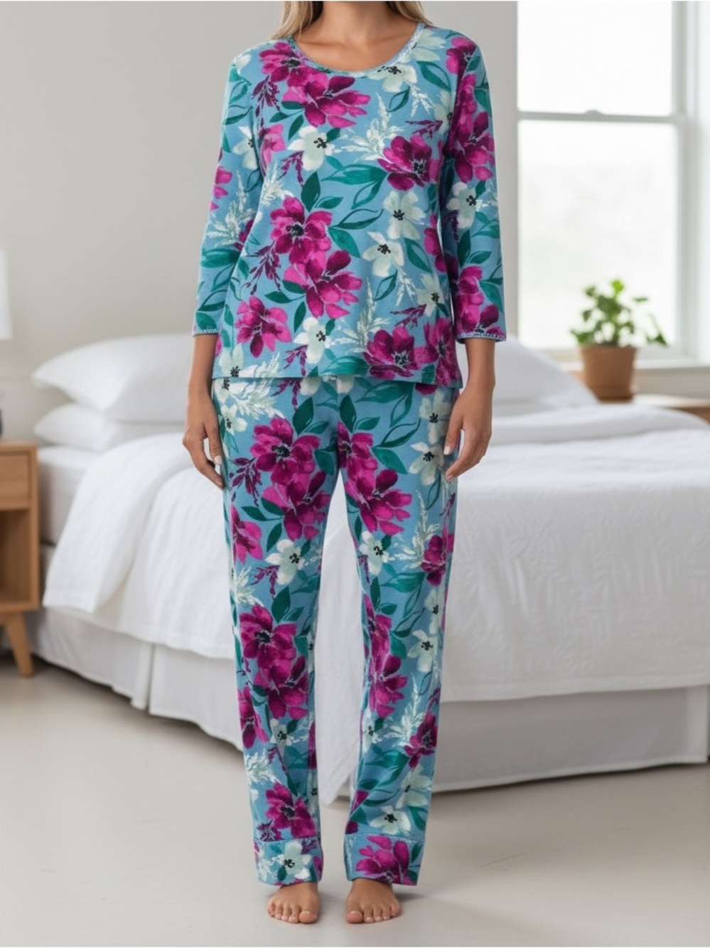 Carole Hochman Midnight Women’s 3 Piece Cotton Pajama Set NWT Small Floral